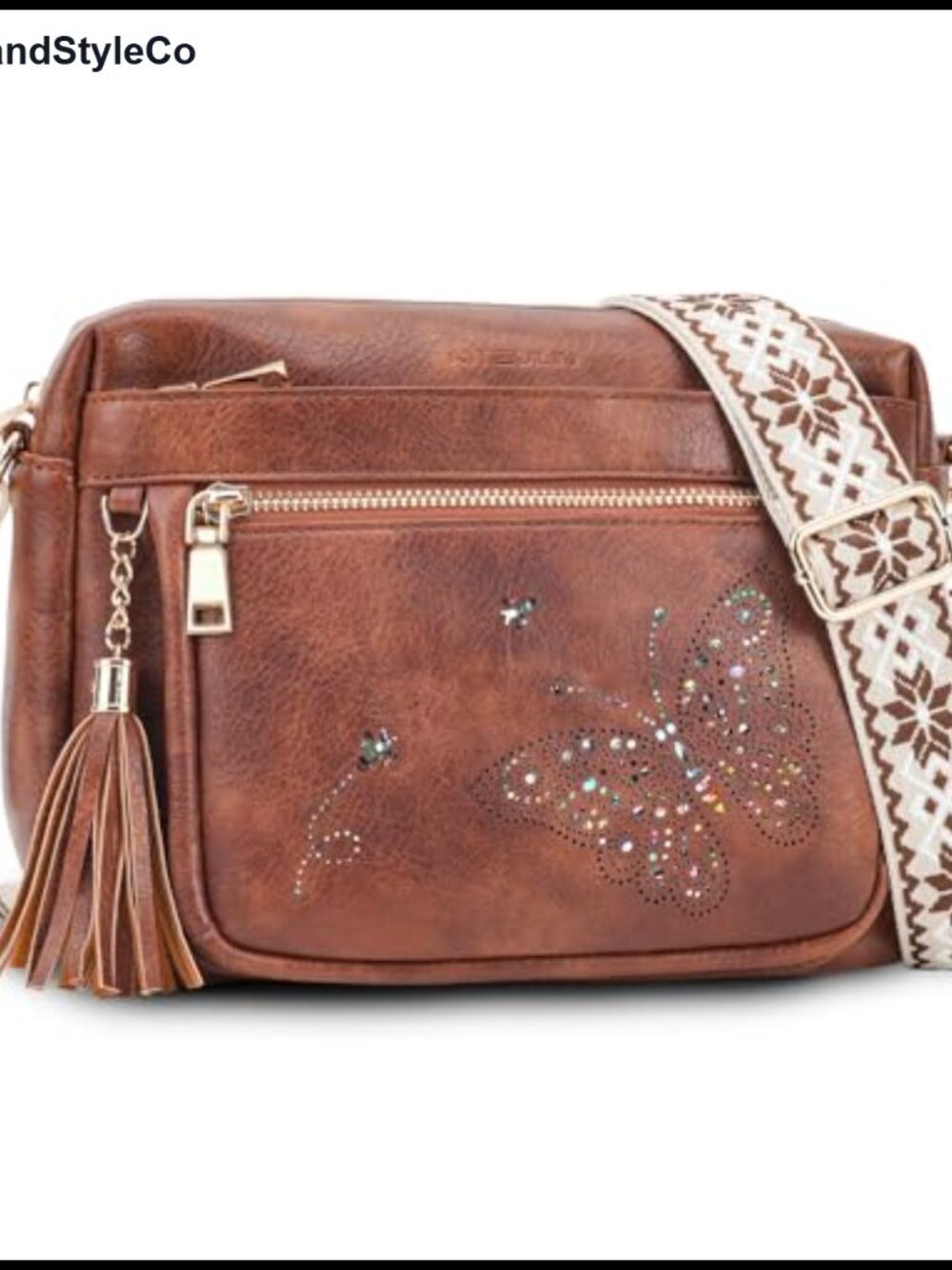 Women's Butterfly Crossbody PU Leather Handbag with Adjustable Strap